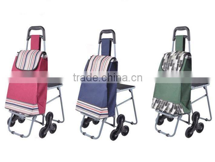 3 Wheels Stair Climber Foldable Shopping Trolley Bag With Seat