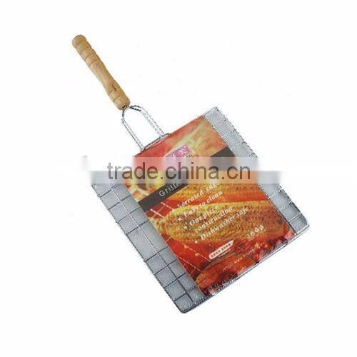 Metal chrome bbq wire mesh with wooden handle
