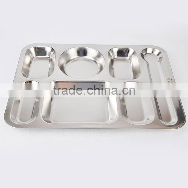 Stainless Steel Canteen Serving Tray /Dinner fast food plate with 4 compartments