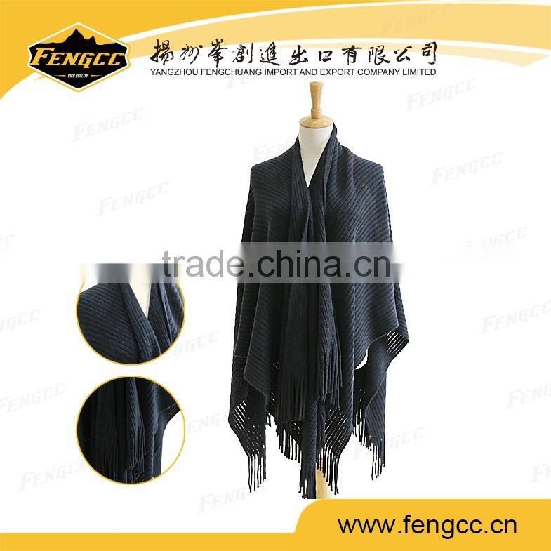 Peru mixed color tassel knitted cape ponchos for women