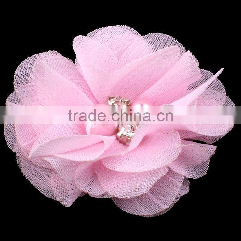mesh flower with pearl beads center for kids hair accessories