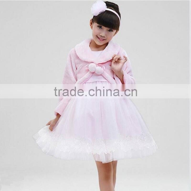 2016 Latest Girl Winter Frock Pink Cute Faux Fur Cape HSC9842