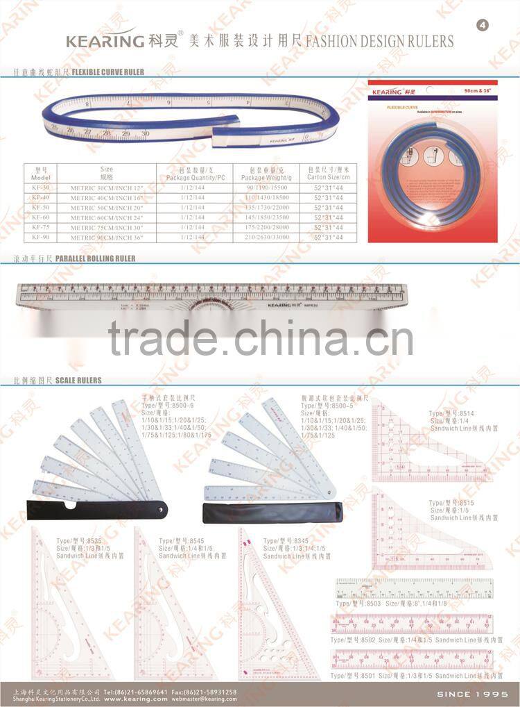 Kearing camber Plastic Metric Professional measuring tool Flat Oval Scale Rulers for Architects and Engineers # 8505