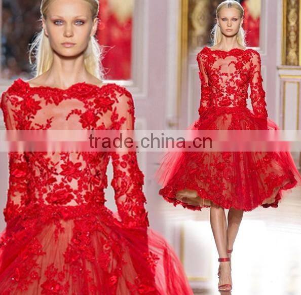 long sleeve lace prom evening red designer one piece party dress