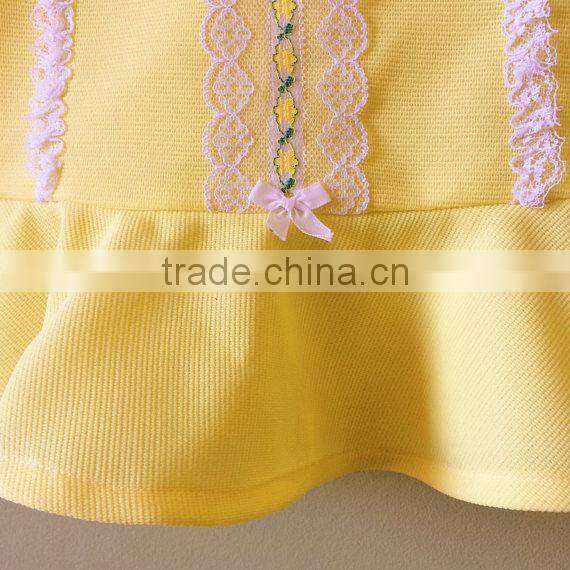 Hot selling sleeveless lace trim knitted cotton one piece casual new model child girl dress