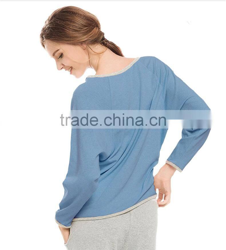 European and American style ladies pajamas sets outwear 100% cotton full sleeve round collar loose leisurewear suit
