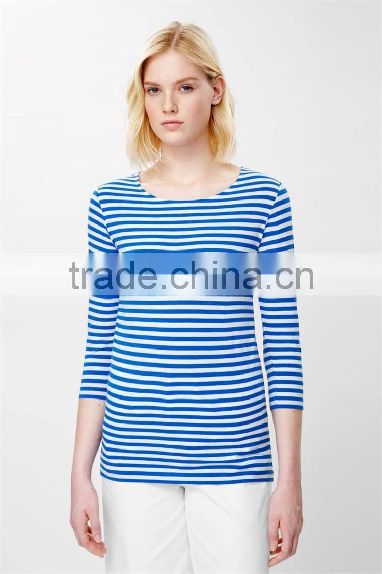 100% Linen Stripe Design Fashion blouses Custom t shirt turkey