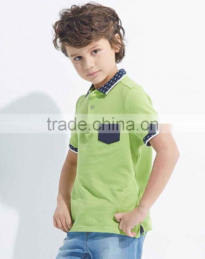 International custom printed collar contrast chest pocket kids polo shirts