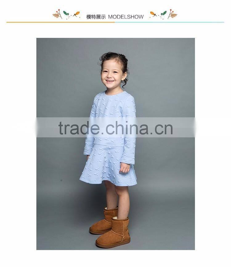 2017 Spring Girls Party Frock With Embossed Pattern Children Cotton Dresses