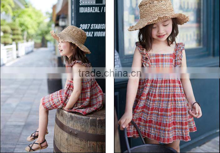 F10025A fashion checked sundress latest girls dress