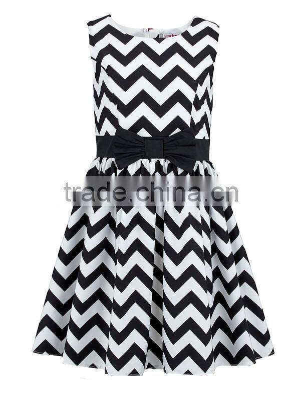 Kids Dancing Dresses Twill Stripe Cotton Dress with Flower Wholesale Toddler Girls Boutique Clothing Kids Stripe Ruffle Dress