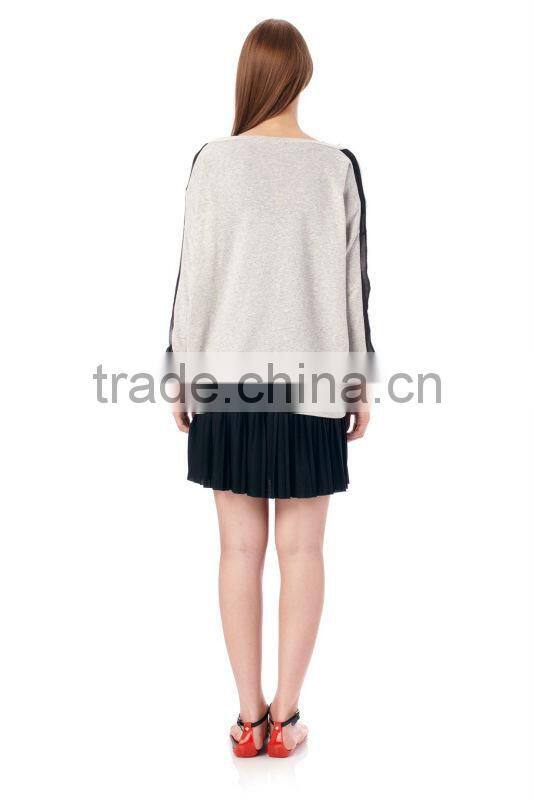 Cotton/Poly Blend Sweatshirt with Chiffon Panel Inserting