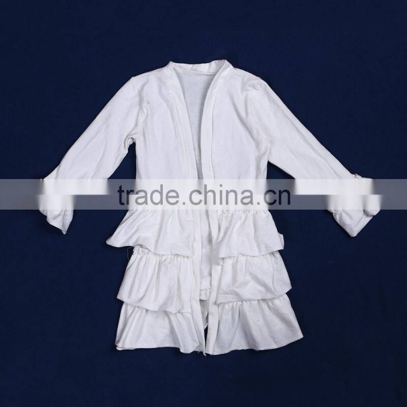 XF-348 Pure white long sleeve childrens boutique clothing ruffle kids top spring T-shirt