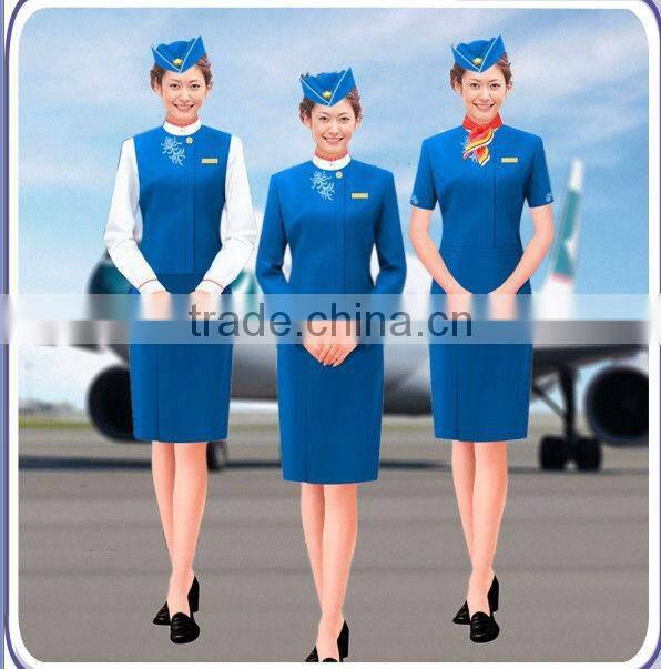 Elegant skirt suit flight attendant uniform, fashion skirt airline stewardess uniform,hot tailored blue color Stewardess uniform