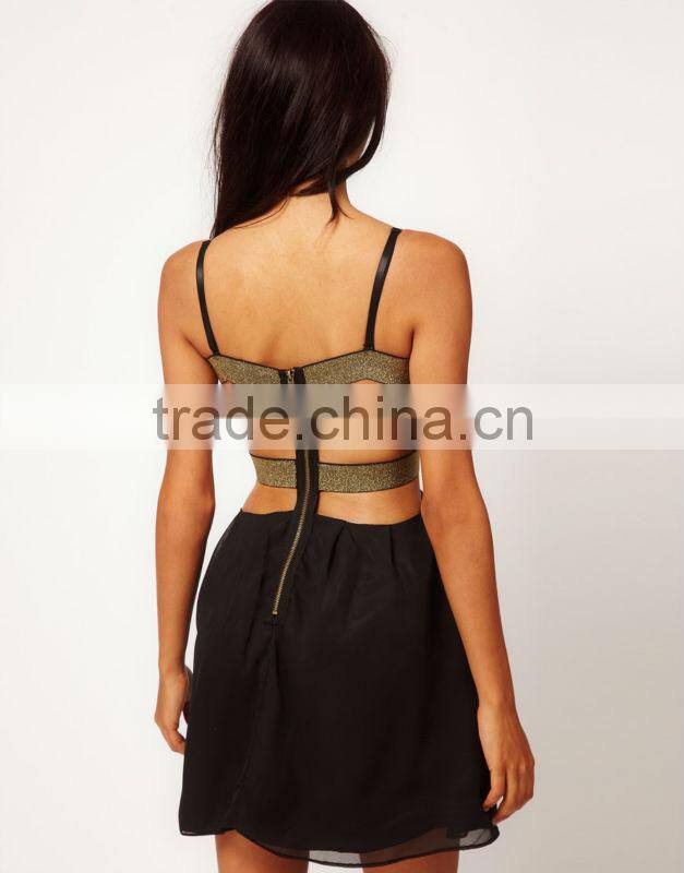 chiffon bandeau dress with lurex straps