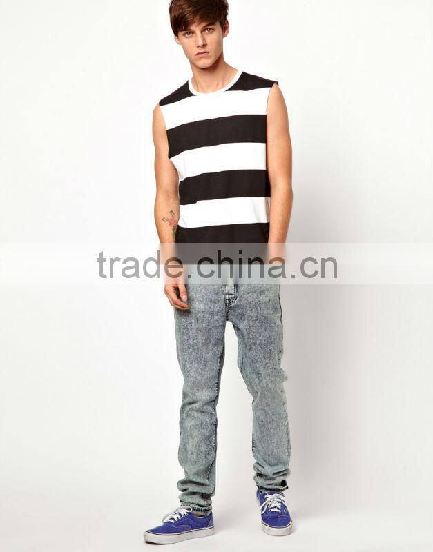 Black and White Stripe Sleeveless T-Shirt