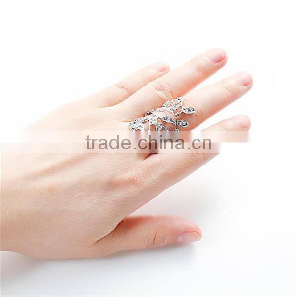 Unadjustable Rings Silver Tone Branch Clear Rhinestone