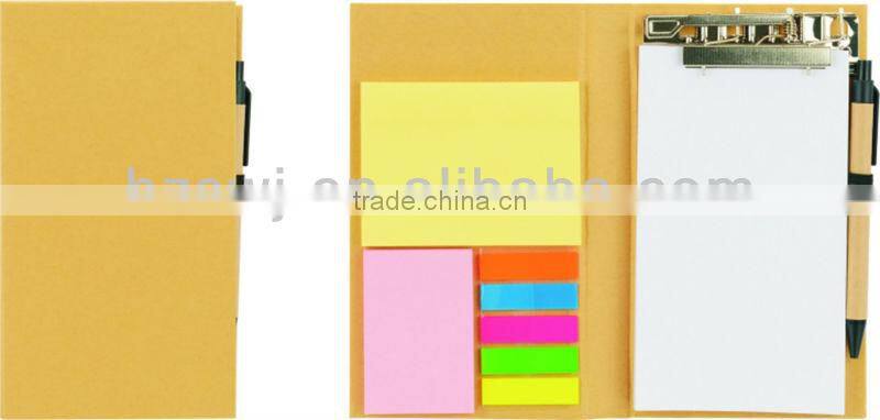 Hard kraft cover recycled notebook with sticky notes&flags 70grams 70sheets 19*12cm with pinchcock