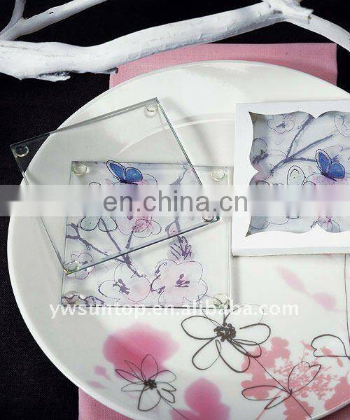 Pink flowers glass cup coaster wedding favors wholesale