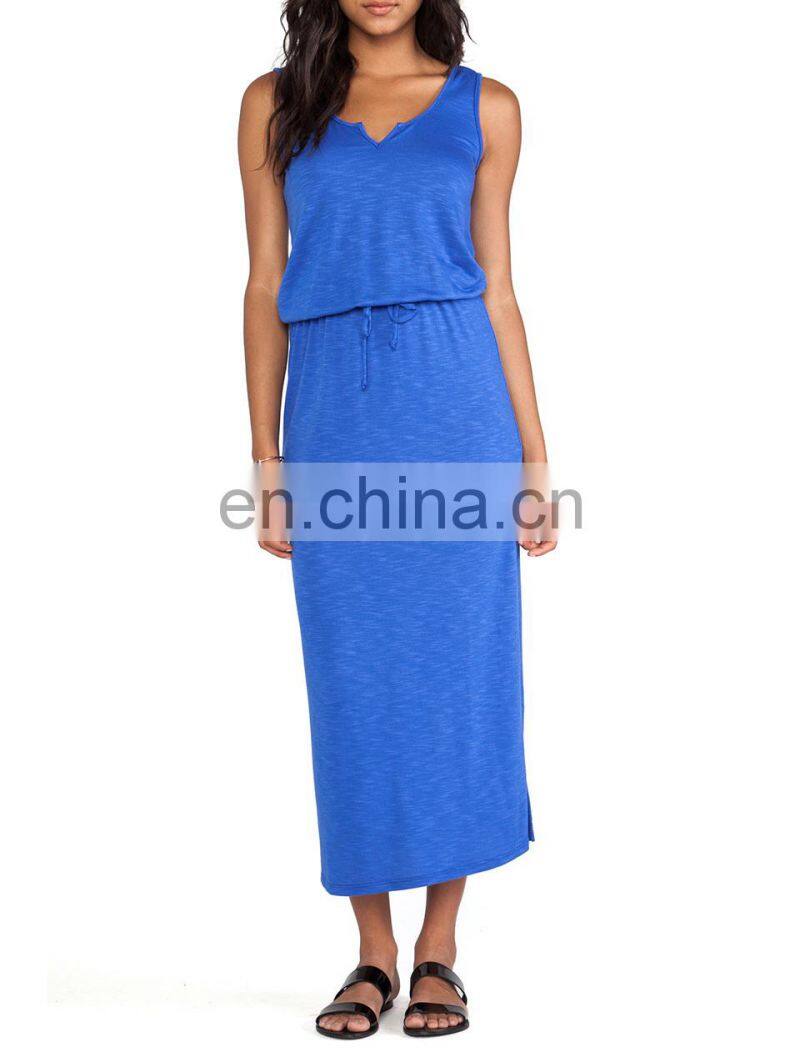 CHEFON Split v ankle length jersey knit maxi dress