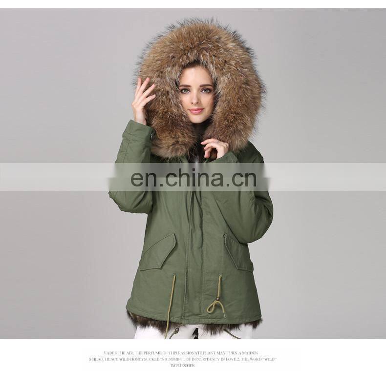 Italy Designer Army Real Fox Fur Parka 2016 Women Jackets With Natural Fur Collar