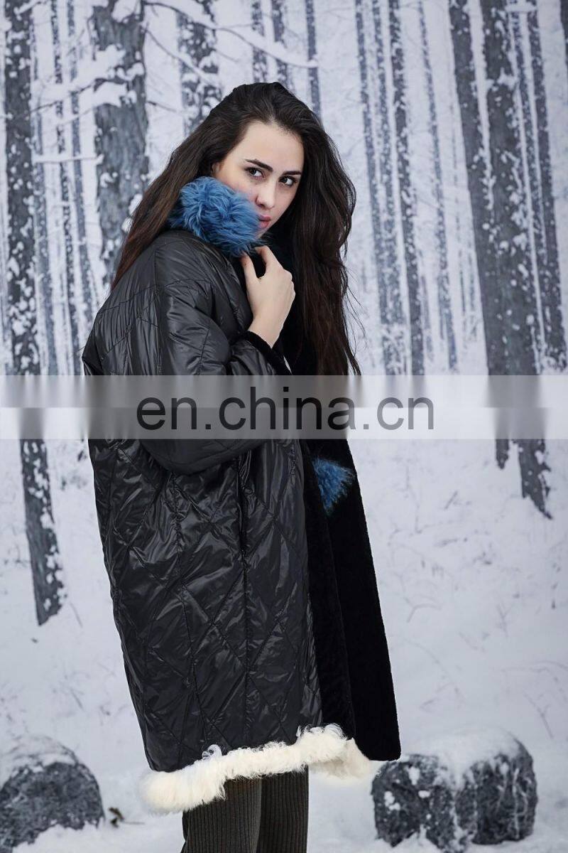 Nifty Style Lamb And Mink Fur Coat Reversible Female Multicolored Mix Different Fur Jacket Real Fur Down Overcoat