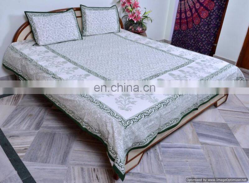 Floral Queen Size Bed Sheet Pure Cotton Fabric Bed Cover Jaipur Hand Block Printed Bedding 3 Pcs Bedspread