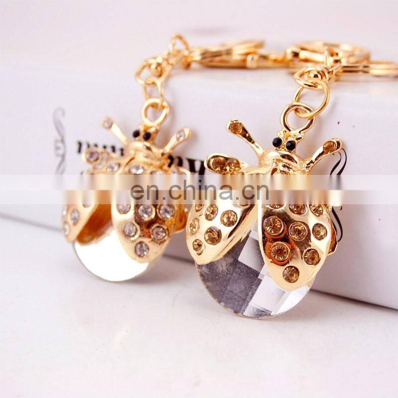 Cute gold plated crystal beetle metal car keychain