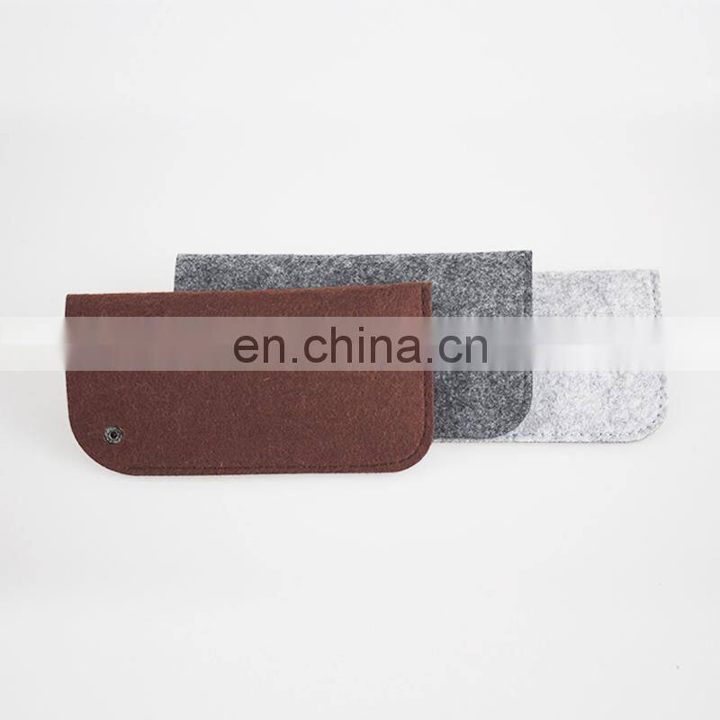 custom logo folding and cheap soft felt eyeglasses bag sunglasses pouch case wholesale with PU leather strip