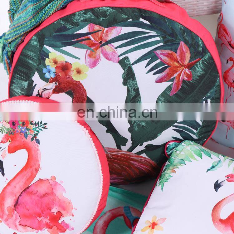 China supply custom high quality T-spun round shape flamingo toucan print pillow seat cushion
