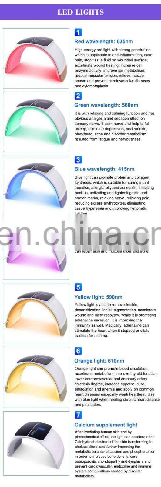 Foldable portable 7 color LED photon red blue acne removal skin rejuvenation spectrometer beauty equipment