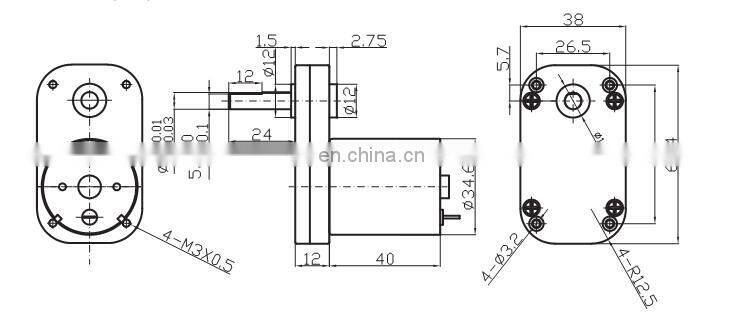 38L3540 12v DC Mini Gear Motor with Long Shaft Dia 6mm, 12v Generator Motor with Metal