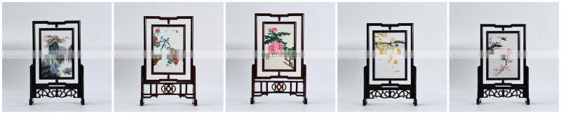 Chinese style multi-pattern small screen dual-faced silk embroideried furnishing ornaments with a wooden frame for decoration