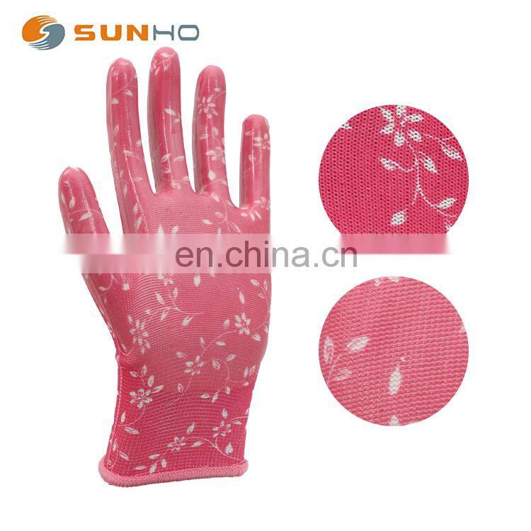 Nitrile Garden gloves for work 13 gauge floral Iiner with Nitrile touch coated on palm and fingers safety gloves Colored gloves