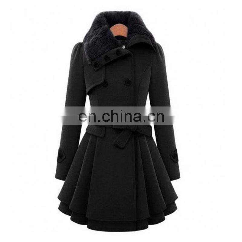 Girl's Long plus-size fur collar with warm double-breasted button-down waistband winter coat