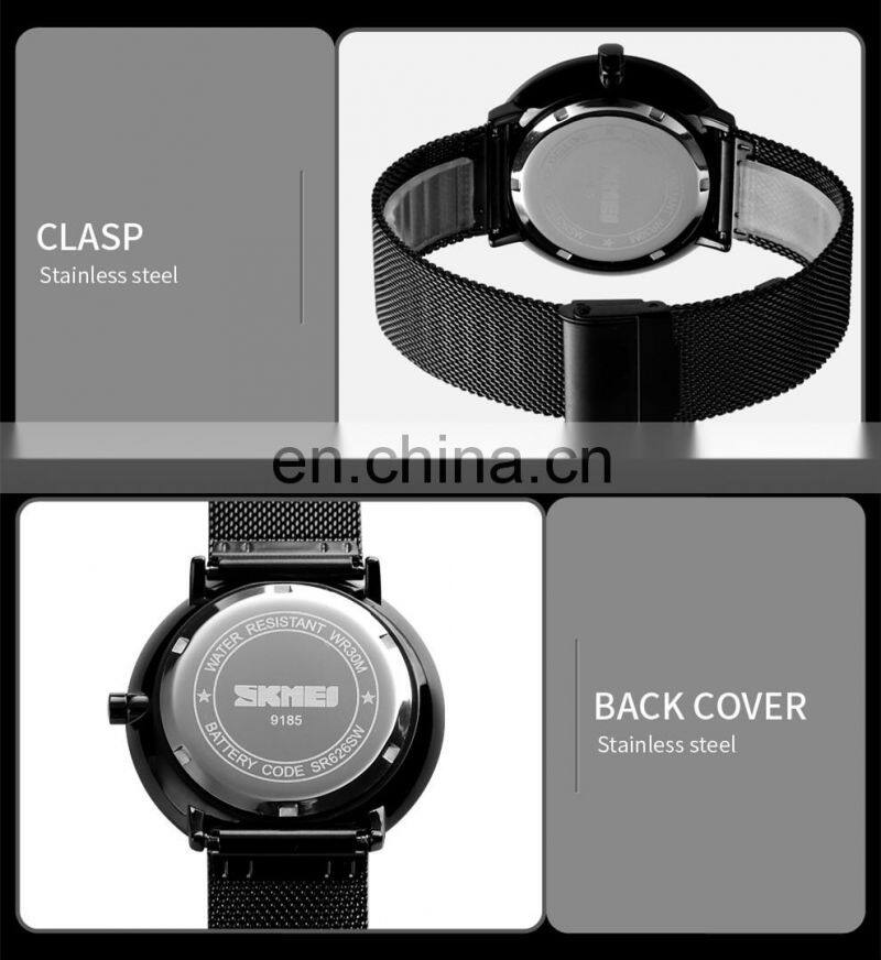 SKMEI 9185 men wristwatch 3atm water resistant stainless steel mesh band quartz watch