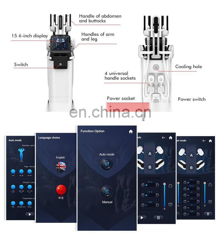 Non-Invasive ems neo RF fat burning body slimming muscle stimulator machine with 4 handles