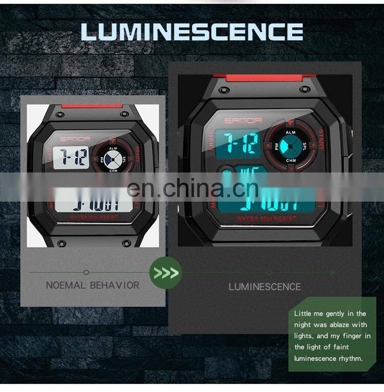 SANDA 418 Latest Men Digital Sport Watches Silicon Watch Band Stopwatch Back Light Time Showed Boys Digital Watch