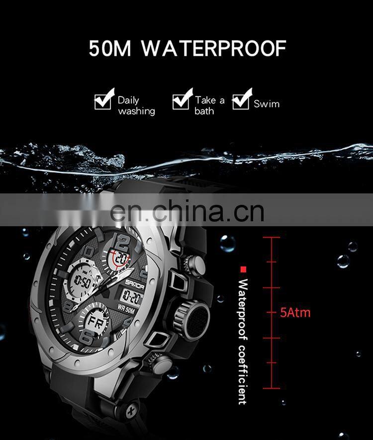 Sanda 6008 Relogio Masculino Sport Men's Watches Luminous Waterproof Analogue Digital Watches Men'S