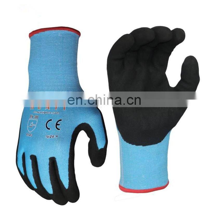 High Cut Resistance Level 5 HPPE Black Sandy Nitrile Coated Guantes de Construction EN388