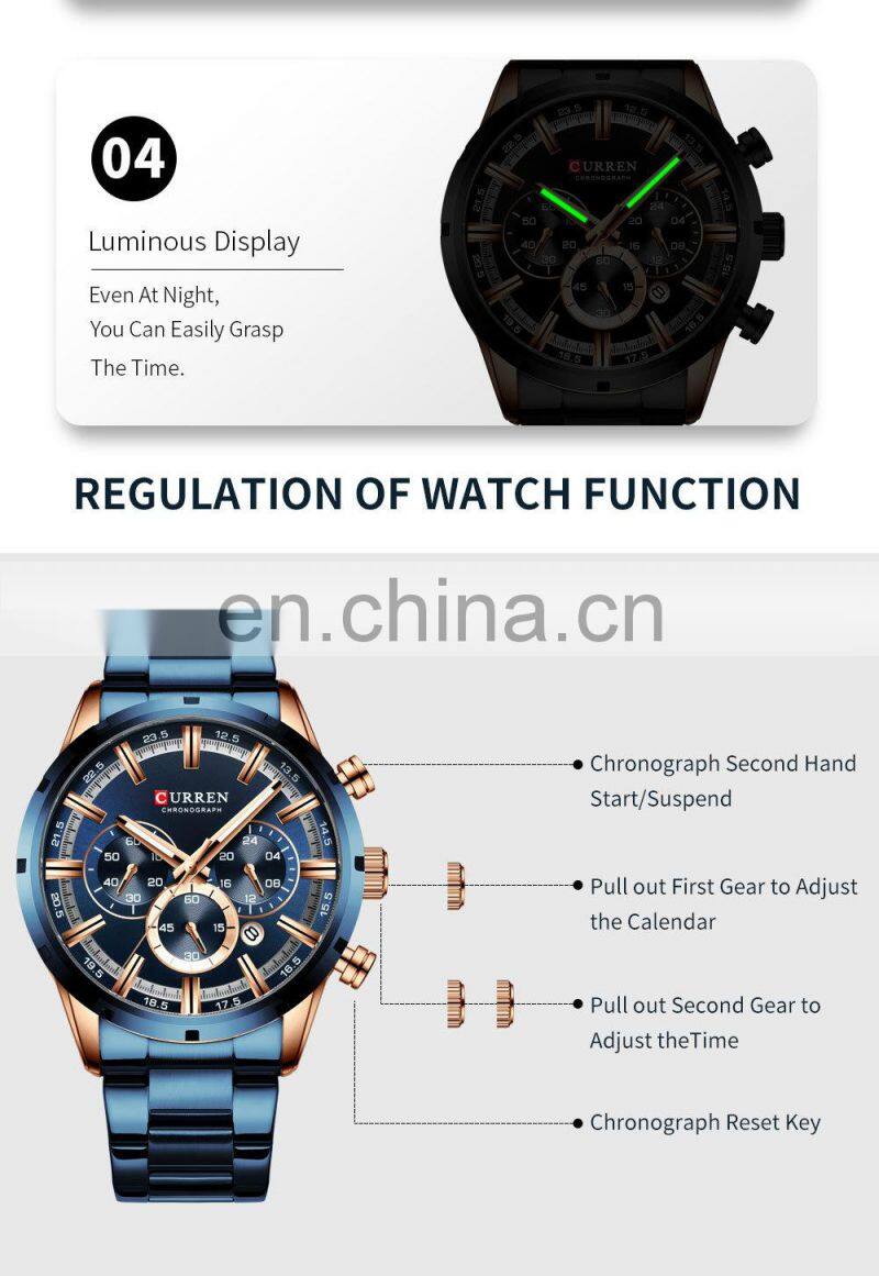 CURREN Business Men Watch Luxury Brand Stainless Steel Wrist Watch Chronograph Army Military Quartz Watches Relogio Masculino