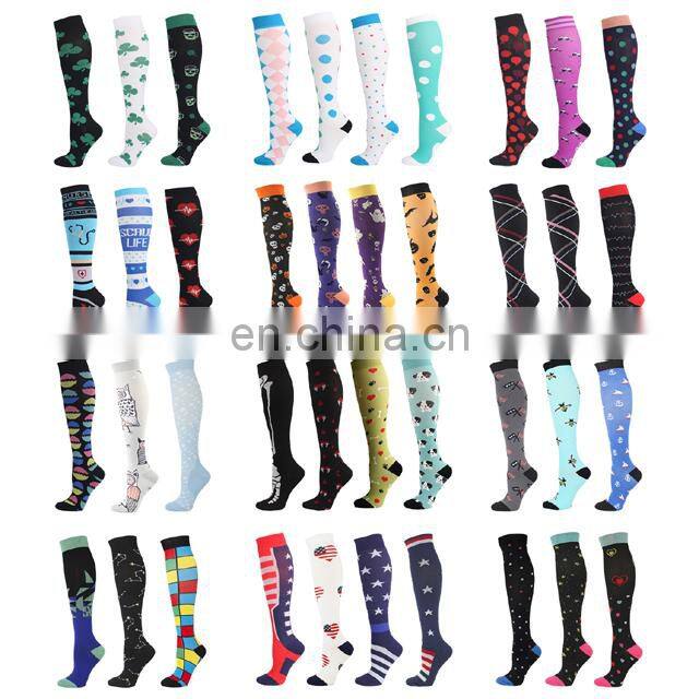 Wholesale 20-30mmhg Running Men Women Athletic Fun Stocking High Knee Nurse Medical Sport Compression Socks