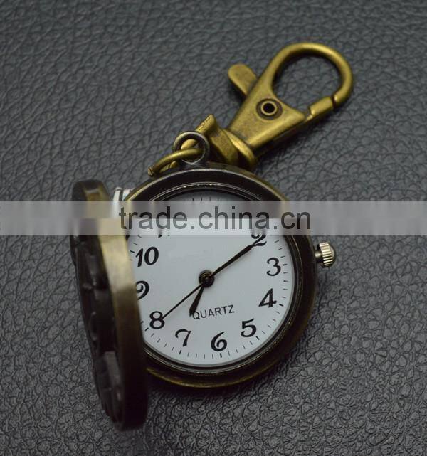 key watch with holder retro bronzed metal suit quartz pocket watch