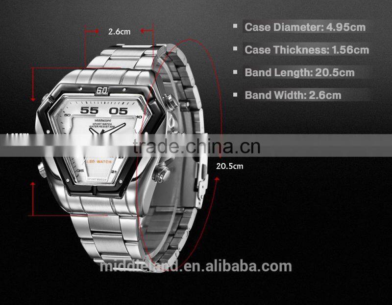MIDDLELAND Stainless Steel Watch Band Alloy Watch Case Smart Waterproof Men's LED Light Up Watches