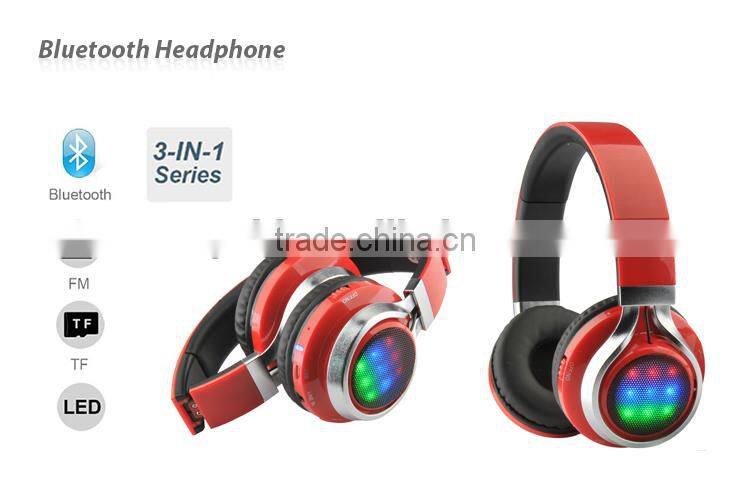 HD Bluetooth 3.0 Stereo Wireless Headphone w/ LED Light,Mic Hands-free,FM Radio/ TF Cared ,with 3.5mm Audio Cable and USB Charge