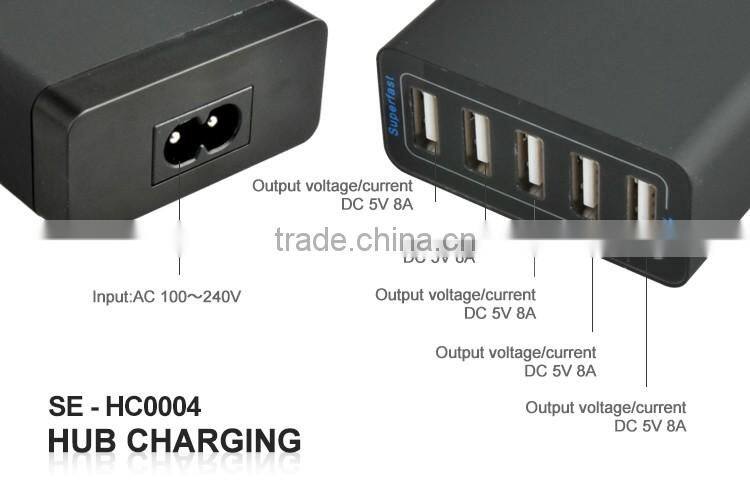 5V 8A 5 Port Desktop USB Charger Multi Port Charging Station Intelligent Chip Fast Charge USB HUB