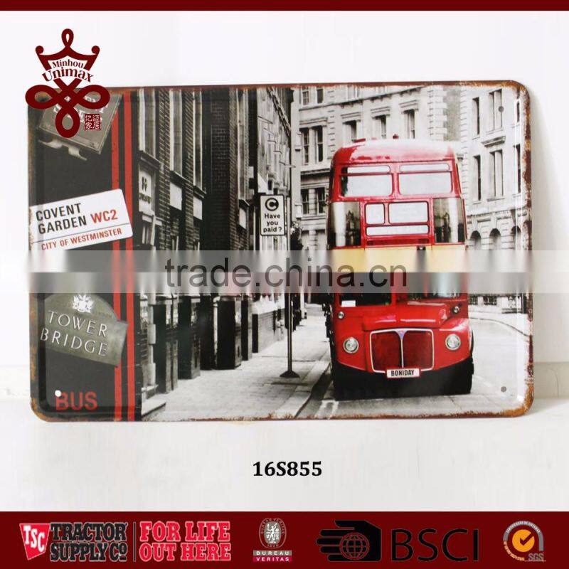 Vintage Art Wall Plaque decor House Metal Painting LONDON BUS Photo Plaques