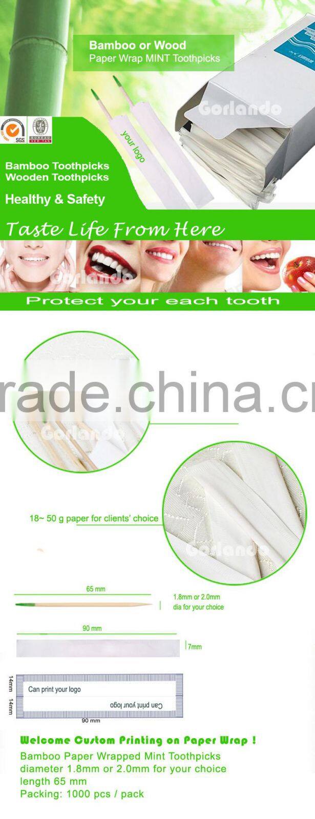 Individual paper wrapped mint tooth pick