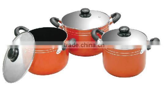 6Pcs Eco-friendly Orange Aluminum Non-stick Ceramic Casserole Stock Soup Noodle Pot Kitchenware set with Lid
