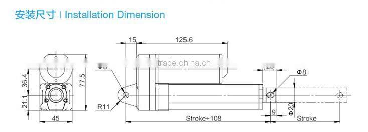 FY019 12v 24v linear actuator with 6 inches car head lights
